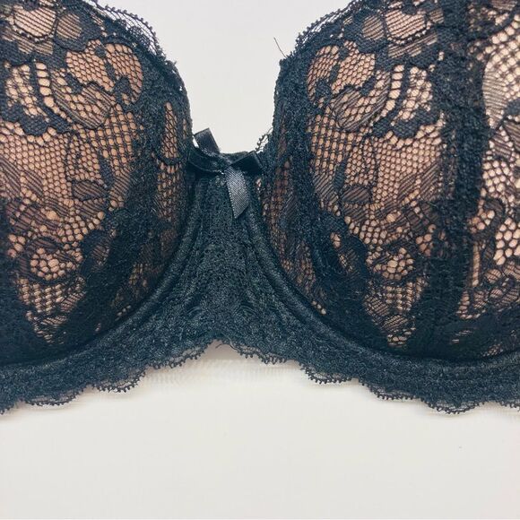 Frederick's Of Hollywood‎ Cynthia Lined Black Lace Balconette Bra Size 34DD NEW - Picture 6 of 13